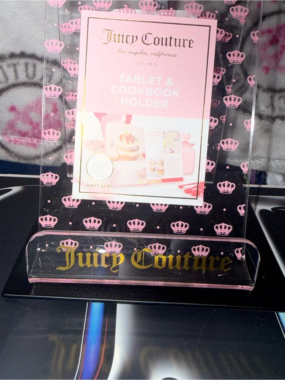 Juicy Couture Home Pink Crown Tablet & Cookbook Holder Acrylic Recipe Stand